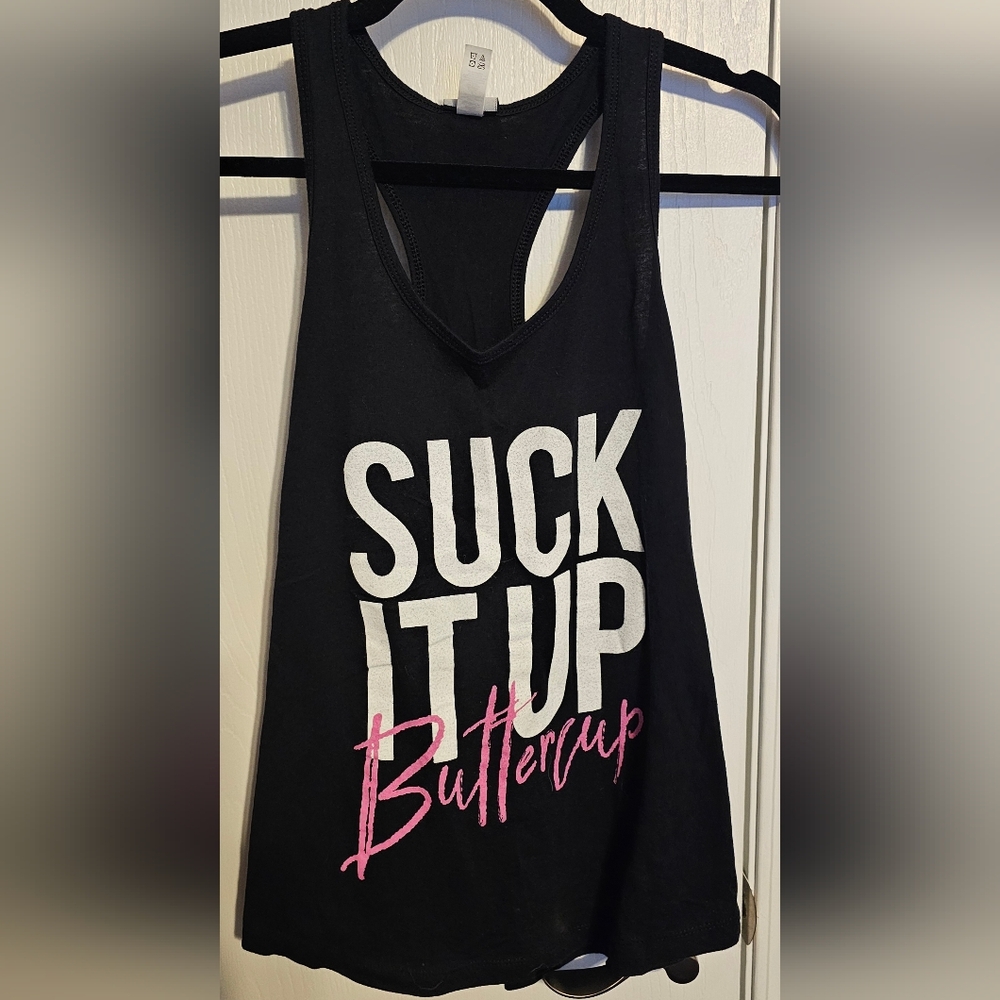 Fifth Sun Black Tank with Pink and White Text